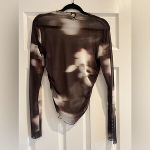 Zara mesh long sleeve mock neck top